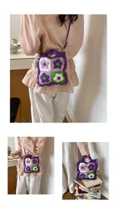 Borsa a tracolla da donna all'uncinetto floreale borsa in maglia carina borsa chic