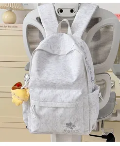Grey nylon large capacity school backpack for girls student junior high school daily use details.