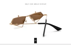 Trendy geometric flip-up sunglasses with metal frame and brown lenses for stylish street wear.