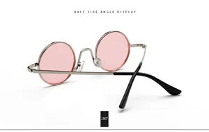 Retro Sonnenbrille mit runden Metallgestell und rosa Gläsern für Damen und Herren Trend Brille.