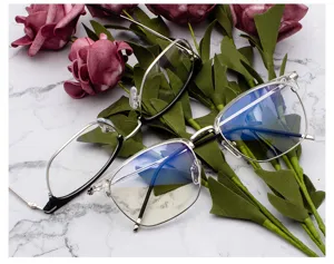 Lunettes de vue monture métal multi-faces rétro hommes femmes optique mode détail