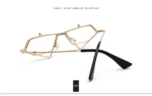 Unique geometric flip-up sunglasses for women, trendy gold metal frame retro eyewear detail.
