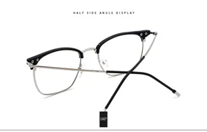 Monture de lunettes demi-cerclée rétro pour homme, design élégant en métal et plastique.