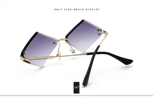 Rimless gradient sunglasses for women and men, irregular fashionable street style eyewear.