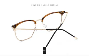 Vue détaillée de lunettes optiques demi-monture, design rétro écaille et monture métallique.