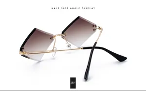 Fashion rimless polygon gradient sunglasses with gold metal frame for chic street style.