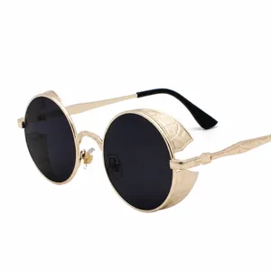 Vintage Steampunk Sonnenbrille Runder Metallrahmen Mit Seitenschutz UV400 Schutz Retro Cyberpunk Brille Für Damen Herren