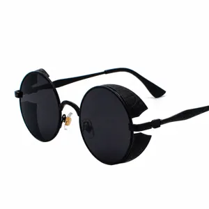 Steampunk Vintage Runde Metall Sonnenbrille mit Seitenschutz Damen Herren Retro Brille