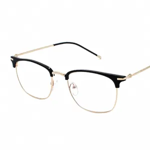 Lunettes Demi-Cerclées Rétro pour Hommes Monture Optique Carrée en Métal Anti-Lumière Bleue Verres Transparents Mode Affaires Bureau