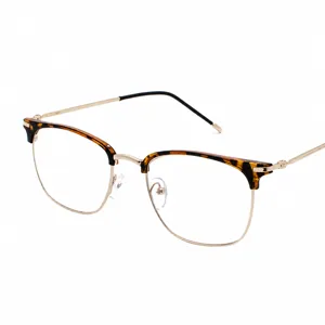 Lunettes de vue demi-monture classiques avec sourcils écaille et monture dorée pour hommes.