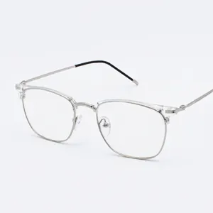 Lunettes de vue rétro demi-monture pour homme verres transparents monture métal chic