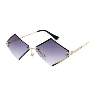 Trendy Rimless Irregular Polygon Sunglasses For Women Men Metal Frame Gradient Semi Transparent Lens Fashion Streetwear Shades Gift