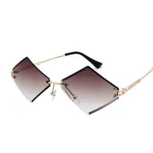 Rimless fashion sunglasses with gradient lenses, trendy irregular street style UV eyewear.
