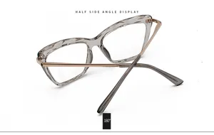 Fashion butterfly optical glasses frame with resin and metal temples, half side angle detail.