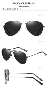 Klassische Metall Piloten Polarisierte Sonnenbrille für Damen und Herren, schwarzer Rahmen.