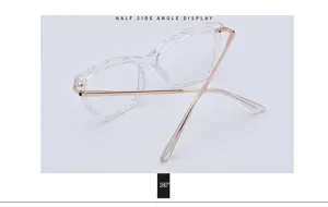 Clear frame glasses detail view, trendy butterfly metal temples optical eyewear showcase.