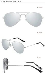 Silberner Metallrahmen polarisierte Piloten-Sonnenbrille für Kinder mit verspiegelten Gläsern.