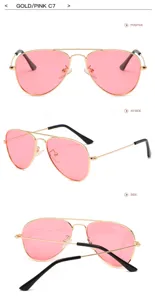 Klassische goldene Metall Aviator Sonnenbrille mit rosa Gläsern und schwarzem Doppelsteg.