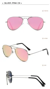 Klassische Metall-Piloten-Sonnenbrille mit rosa Gläsern, Front- und Seitenansicht Präsentation.