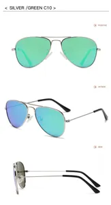 Silberner Metallrahmen grüne Gläser polarisierte Piloten-Sonnenbrille Detailansicht.
