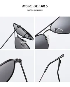 Kinder polarisierte Metall Piloten Sonnenbrille Detailansicht mit schwarzem Rahmen und Gläsern.