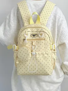 Sac à Dos Étudiant Mignon à Pois Style Japonais Pour Collège Lycée Décontracté Nylon Respirant Sac d'École Réduction de Charge