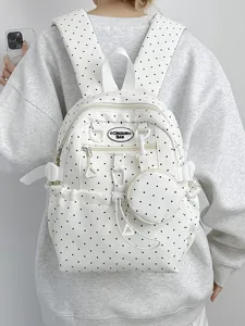 Sac à dos d'école mignon à pois de style japonais avec porte-monnaie étudiants casual