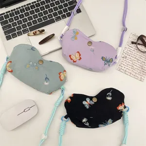Tragbare Brillen Aufbewahrungstasche Bestickter Schmetterling Hals Hängendes Lanyard Sonnenbrillen Tasche Schutzhülle Für Reisen