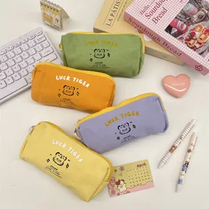 Cute canvas pencil pouch multi-color portable stationery storage bag aesthetic makeup organizer.