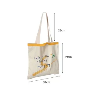 Casual canvas tote bag with letter print and dimensions, large capacity shoulder bag.