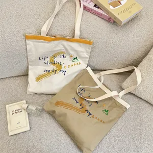 Canvas tote bag large capacity casual shoulder bag aesthetic letter print everyday use