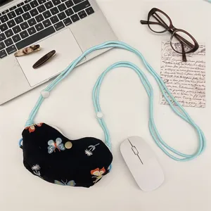 Tragbare bestickte Schmetterling Brillenetui Tasche mit Umhängeband für Reise und Alltag.