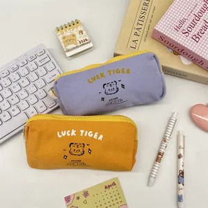 Canvas pencil case cute tiger stationery storage bag portable cosmetic makeup pouch aesthetic school