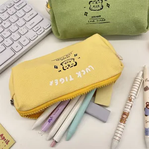 Cute cartoon tiger canvas pencil case stationery storage bag portable cosmetic zipper bag