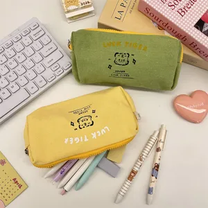 Canvas pencil case cute tiger design large capacity aesthetic stationery storage pouch