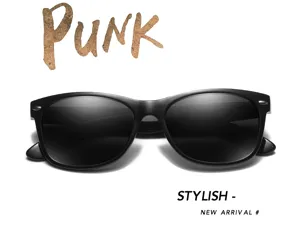 Classic black polarized sunglasses for men and women, vintage square frame driving shades.