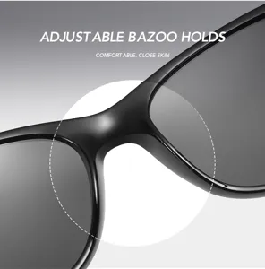 Black polarized sunglasses detail shot, classic small frame design for daily wear and driving.