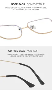 Vintage metal irregular anti-blue light glasses detail with comfortable silicone nose pads.