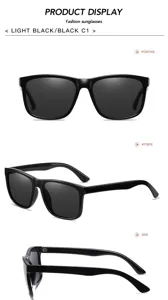 Men TR90 square polarized sunglasses detail view, stylish outdoor driving sun glasses black frame.