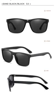 Men's square polarized sunglasses with matte black frame, providing clear vision and UV protection.