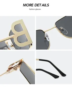 Gafas de sol cuadradas retro de metal con diseño de letra B, gafas de moda de lujo.