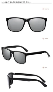 Men's square polarized sunglasses with durable TR90 frame for outdoor driving and daily sun protection.