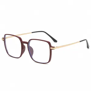 Retro quadratische Blaulichtfilter Brille mit stylischen Metallbügeln bordeaux.