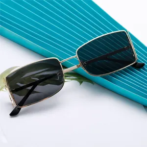 Gafas de Sol Cuadradas Pequeñas Retro Para Hombres Mujeres Punk Montura de Metal Rectangulares Letra B Gafas de Diseñador