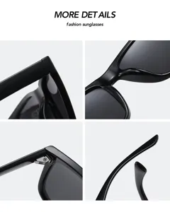 Detailed view of black square polarized sunglasses, highlighting the hinge, frame and temple design.