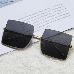 Gafas de Sol Cuadradas de Media Montura para Mujer Marco de Metal Retro Punk Moda UV400 Gafas de Sol de Moda para Exterior