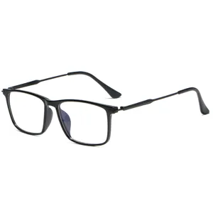 Black square optical glasses with metal and PC frame for men and women daily wear.