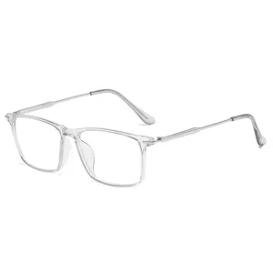 Clear square frame glasses with metal temples, minimalist optical eyewear for men and women.