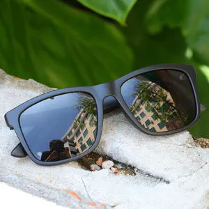 Men's square polarized sunglasses with matte black frame for outdoor driving and sun protection.