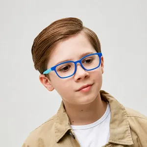 Gafas Anti-Luz Azul para Niños TR90 Silicona Montura Completa Cuadrada Gafas de Protección Diaria para Ordenador